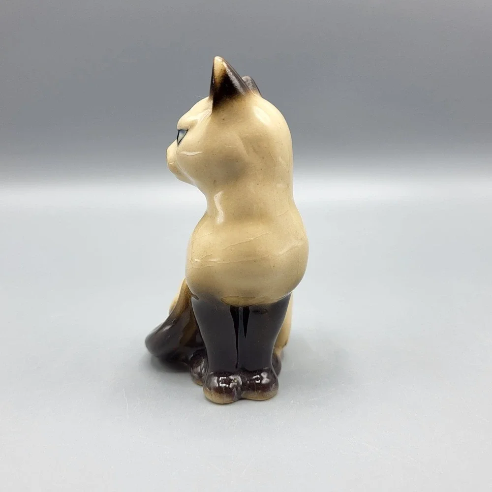 Vintage Ceramic Siamese Cat Figurine Japan Beige Brown Collectible Shelf Decor